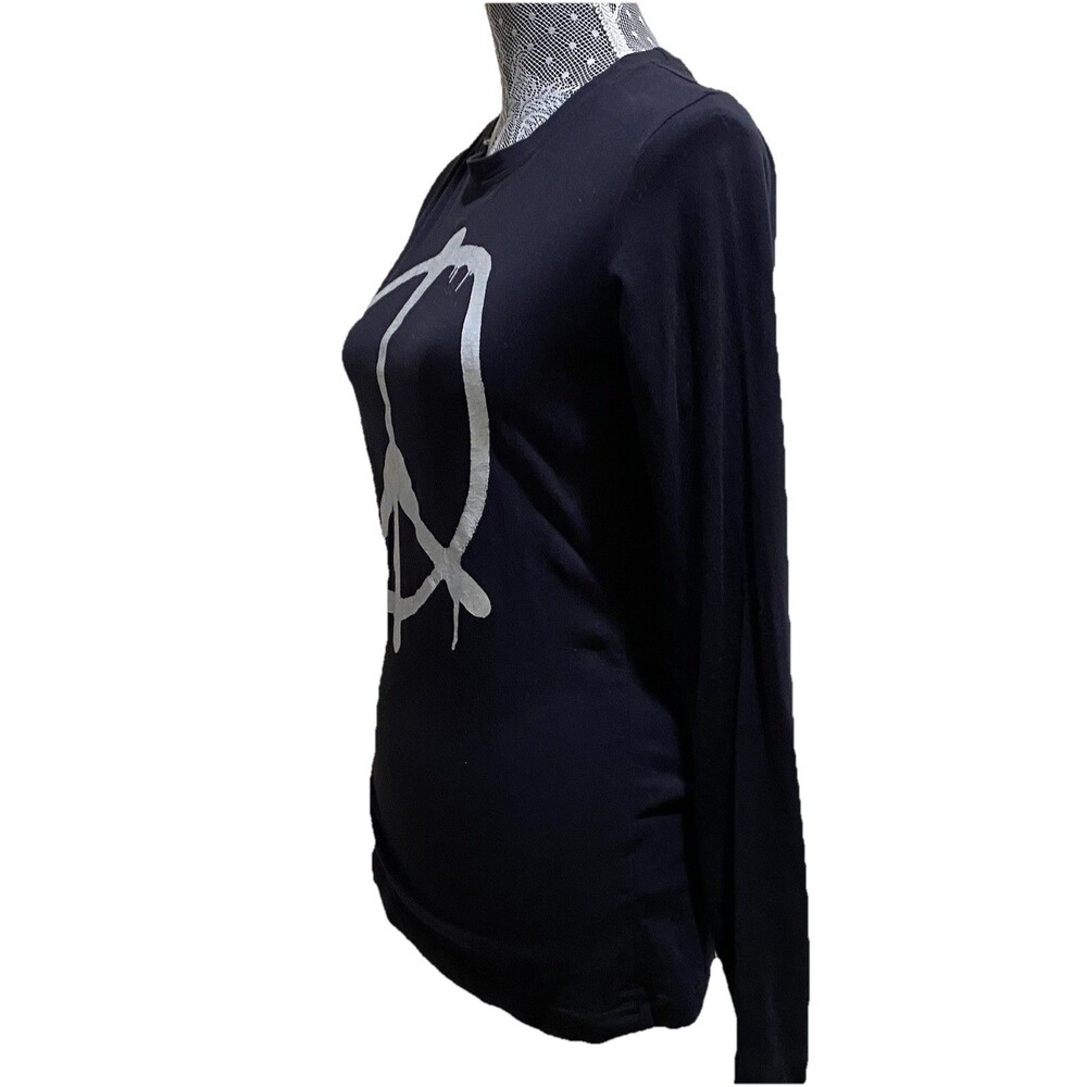 ISDA & CO Peace Sign Graphic Long Sleeve Black Metallic Foil Stretch Top XS - Picture 9 of 15